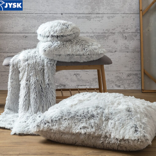 Gối trang trí | LOTUS | polyester | trắng/xám | giả lông | D50xR50cm