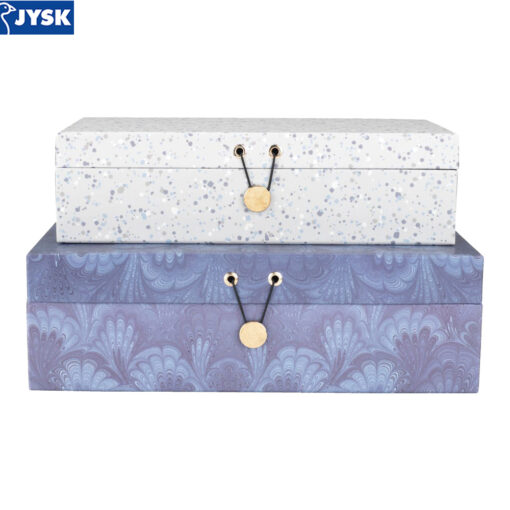 Bộ 2 hộp đựng | HAAGN | giấy nén | xanh/trắng | D32xR23x10cm / D29xR18xC8cm
