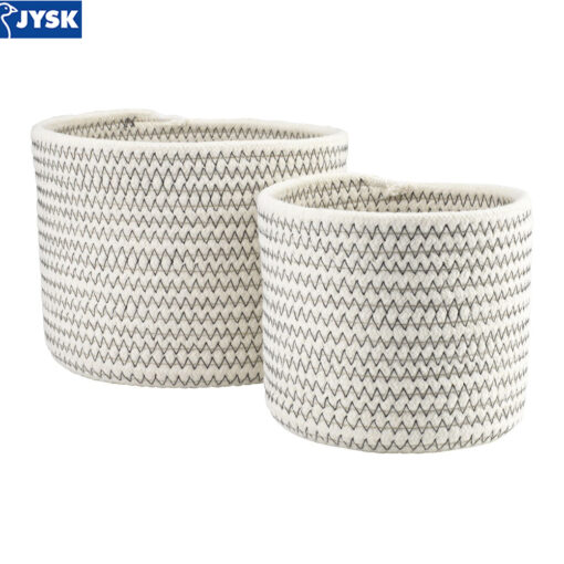Giỏ đa năng | TORFINN | bộ 2 chiếc | cotton | trắng/xám |Ø19/14xC15/13cm