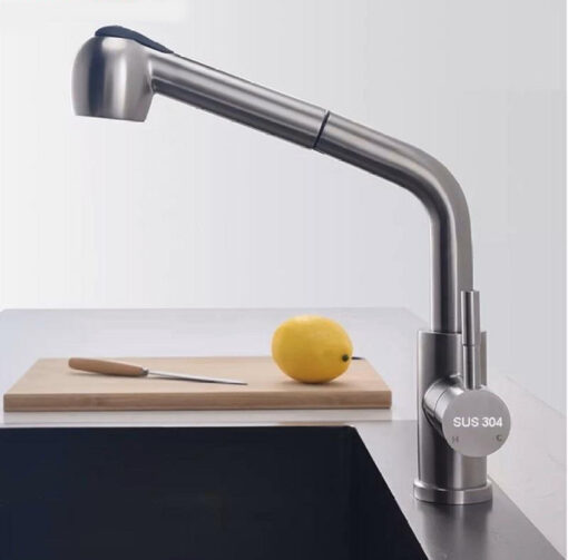 Vòi rửa bát Kagol K11 inox nóng lạnh cần cứng, vòi rút đầu tròn